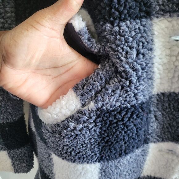 Steve Madden Navy & White Buffalo Plaid Convertible Hooded Teddy Coat Women M - Picture 13 of 16